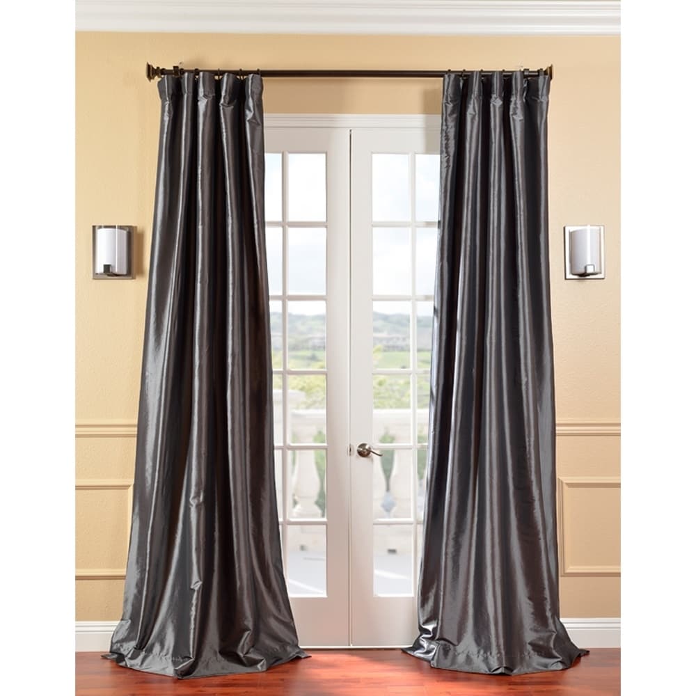 Solid Faux Silk Taffeta Graphite 120 inch Curtain Panel