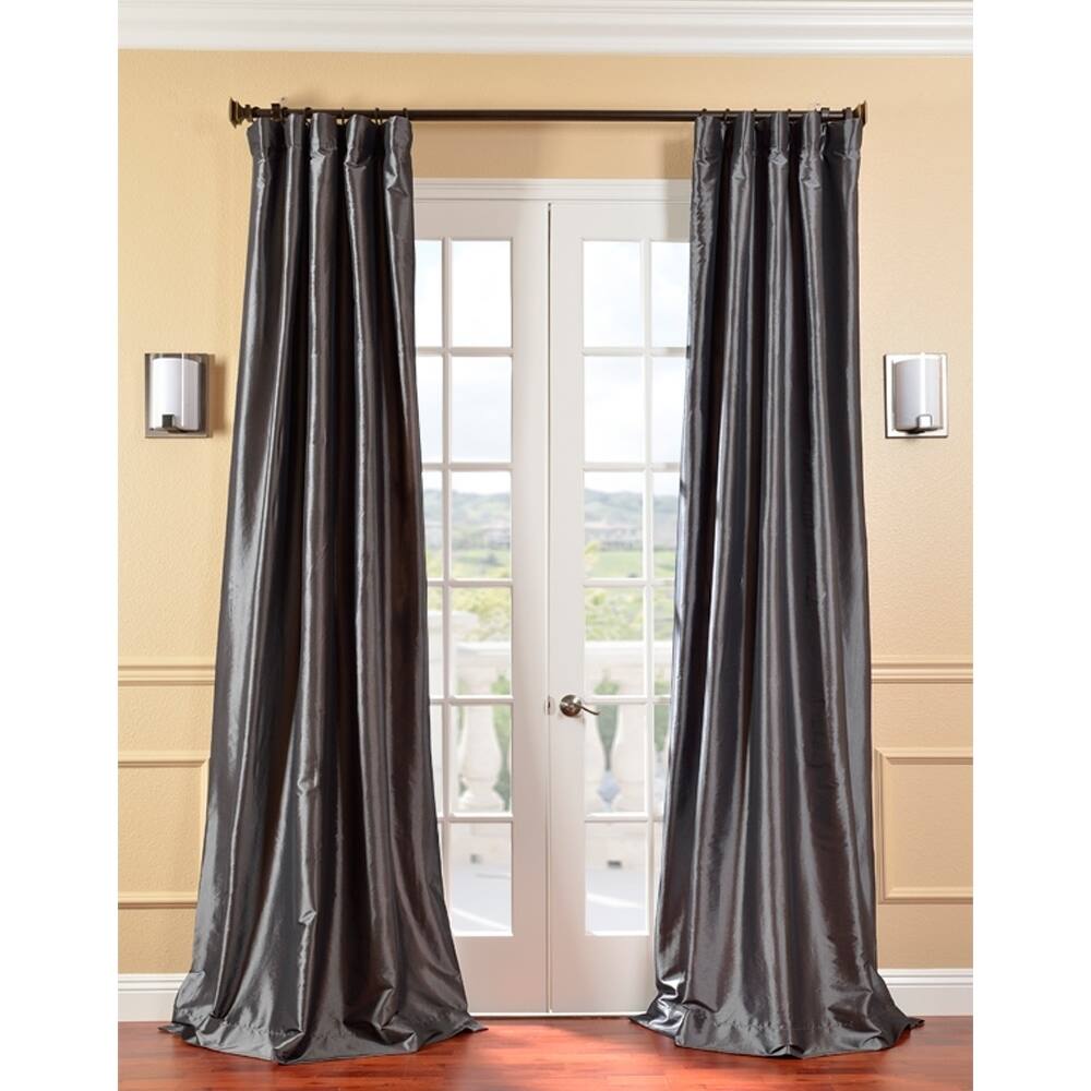 Exclusive Fabrics Solid Faux Silk Taffeta Graphite 120-inch Curtain Panel - 50 x 120