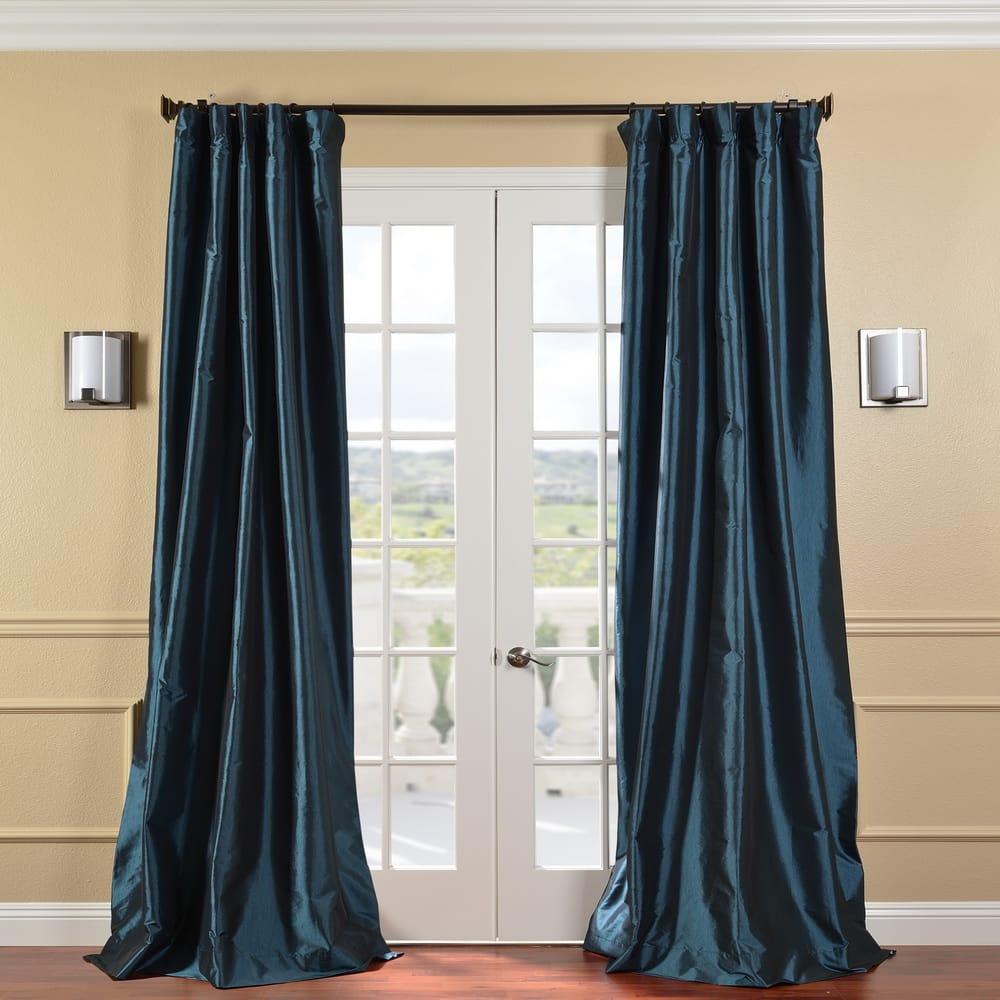 Exclusive Fabrics Solid Faux Silk Taffeta Mediterranean 120-inch Curtain Panel - 50 x 120