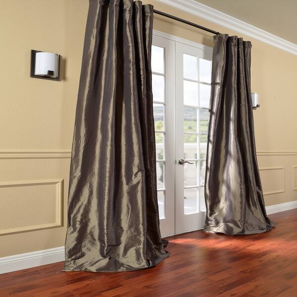 Exclusive Fabrics Solid Faux Silk Taffeta Mushroom 108 Inch Curtain Panel Bed Bath And Beyond