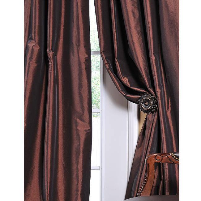 Exclusive Fabrics Solid Faux Silk Taffeta Rum Raisin Curtain Panel