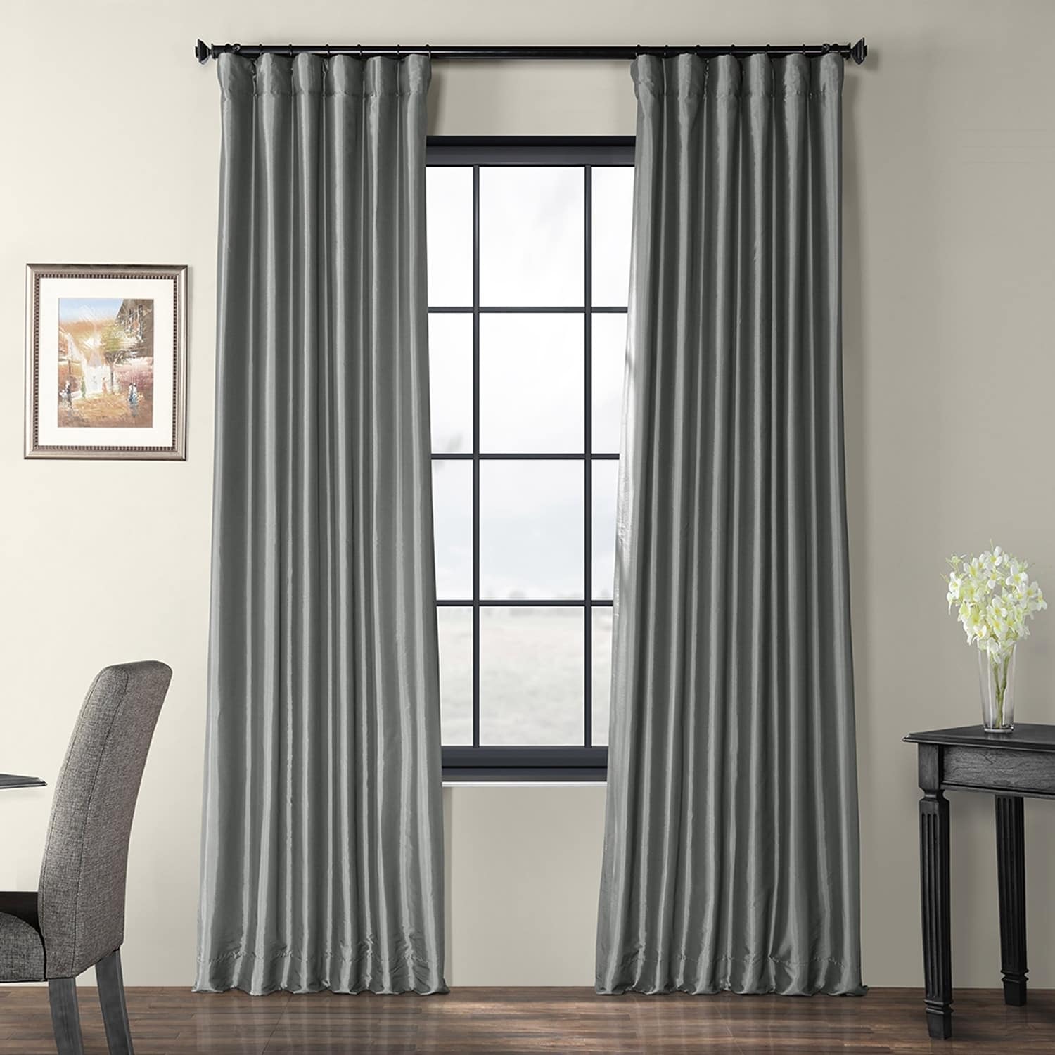 Solid Faux Silk Taffeta Platinum Curtain Panel