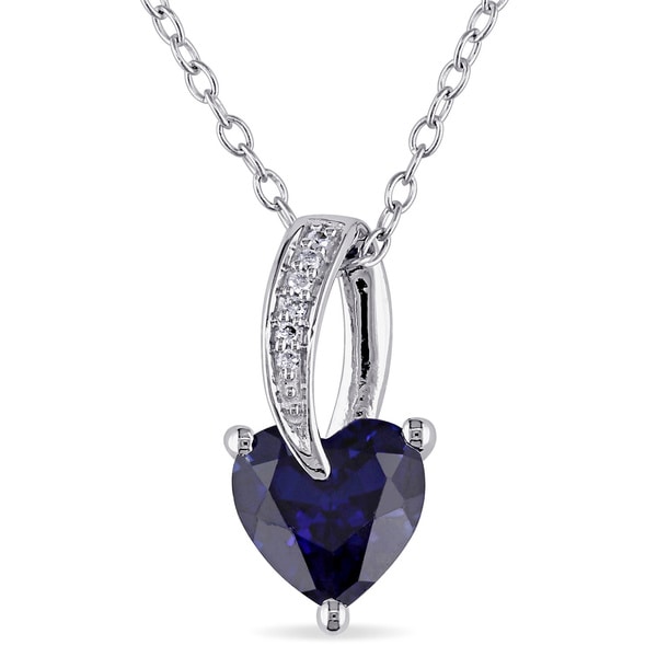 Shop Miadora Sterling Silver Created Sapphire And Diamond Heart