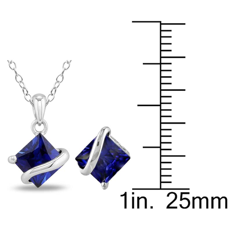 Miadora Sterling Silver Created Sapphire 3-piece Jewelry Set