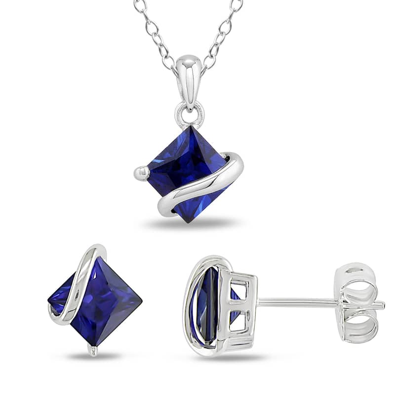 Miadora Sterling Silver Created Sapphire 3-piece Jewelry Set