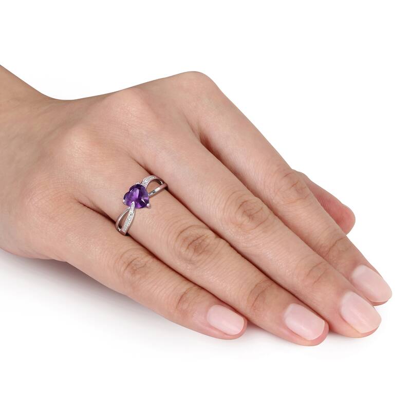 Miadora Sterling Silver Amethyst and Diamond Accent Heart Ring