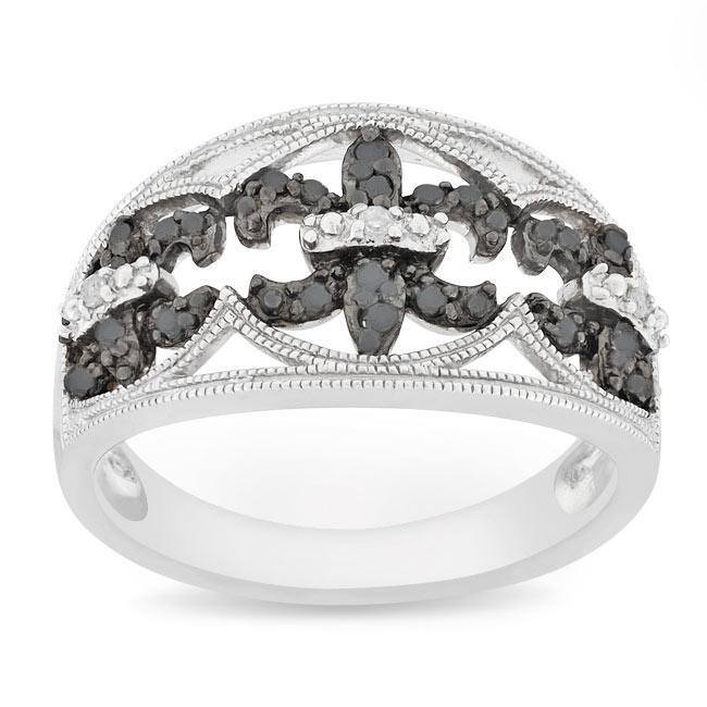 Miadora Silver 1/4 CT TDW Black and White Diamond Ring