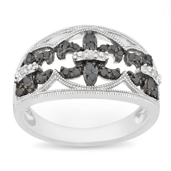 Miadora Silver 1/4 CT TDW Black and White Diamond Ring