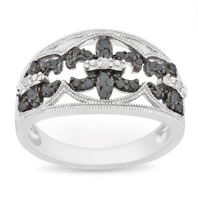 Miadora Silver 1/4 CT TDW Black and White Diamond Ring