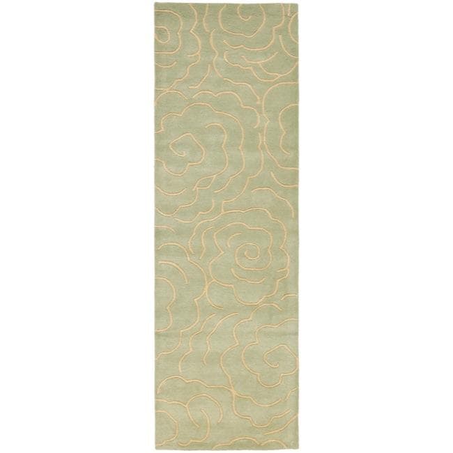 Handmade Soho Roses Light Blue New Zealand Wool Runner (26 X 8)