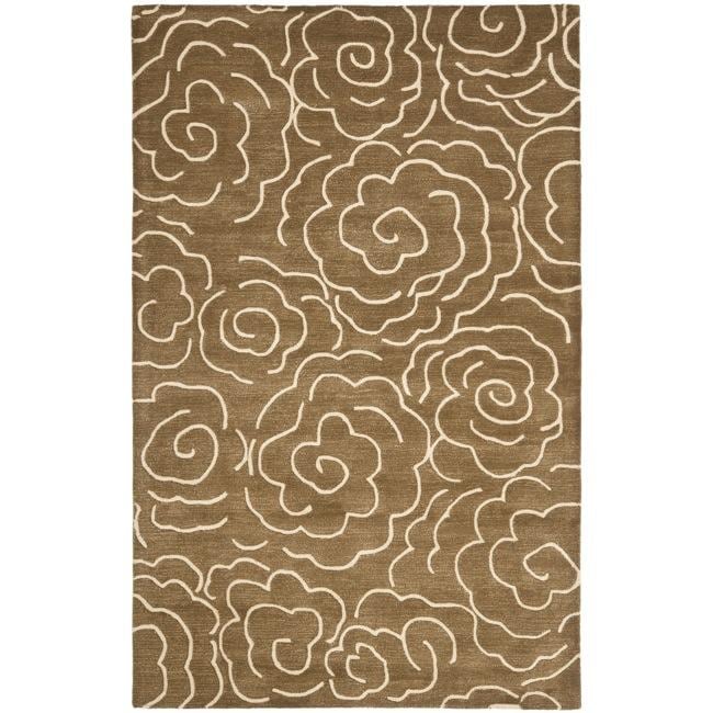 Handmade Soho Roses Brown New Zealand Wool Rug (36 X 56)