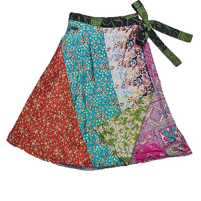 Silk Patchwork Reversible Panel Short Skirt (India) - 13385250 ...