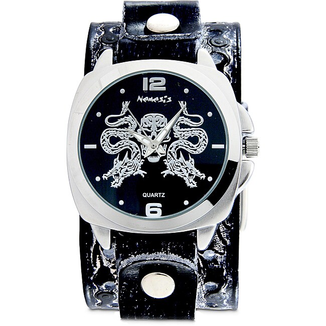 Shop Nemesis Men's Black Snake Skull Leather Band Watch Free Shipping