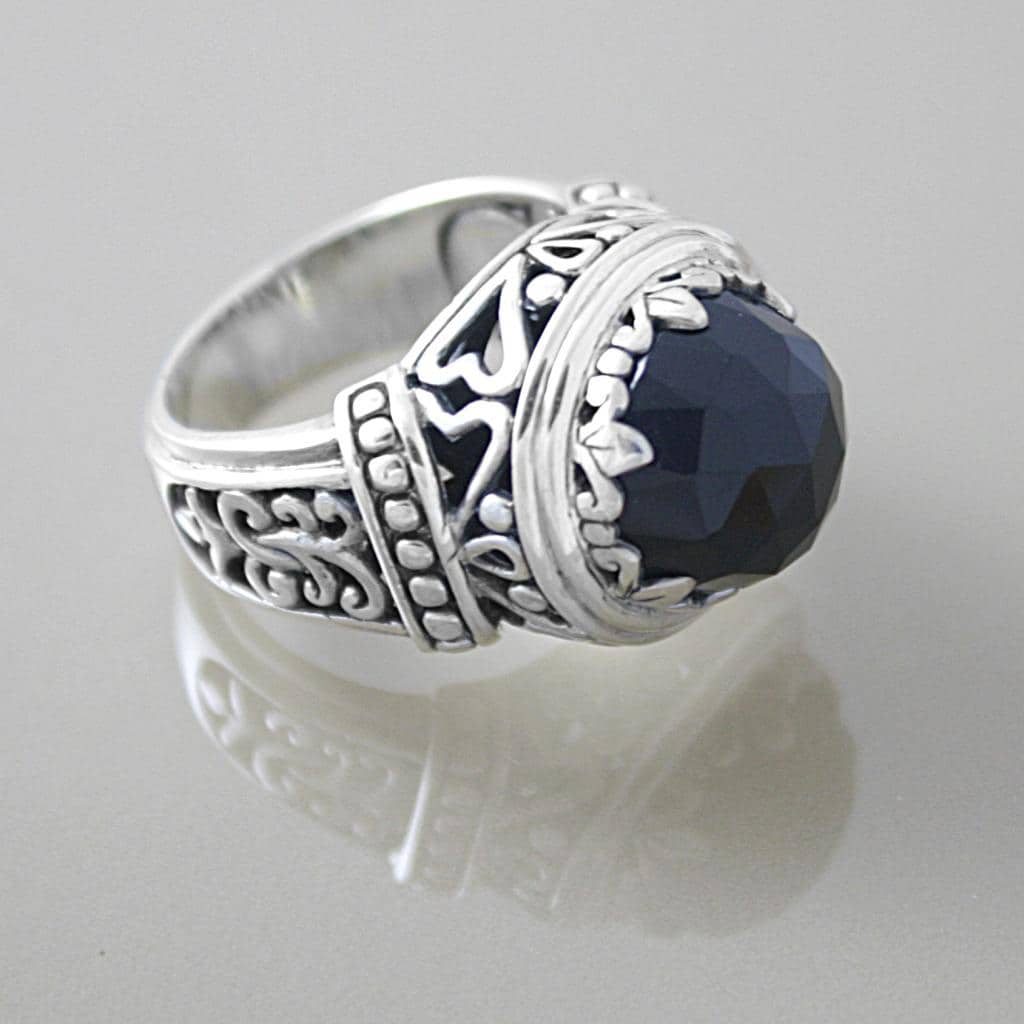 Shop Handmade Sterling Silver Faceted Black Onyx Dome Bali Ring