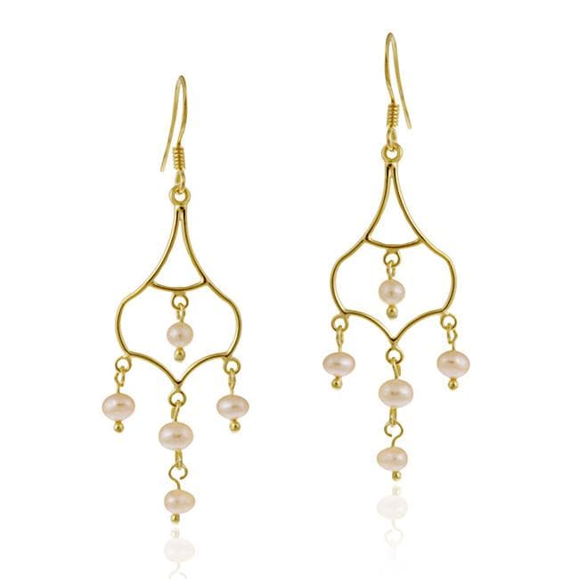 Glitzy Rocks 18k Gold Over Silver Freshwater Pink Pearl Glitzy Rocks 18k Gold Over Silver Freshwater Pink Pearl Chandelier Earrings