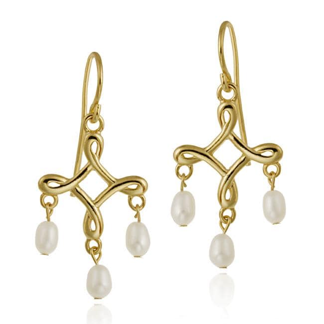 Glitzy Rocks 18k Gold Over Sterling Silver Freshwater Pearl Glitzy Rocks 18k Gold Over Sterling Silver Freshwater Pearl Chandelier Earrings
