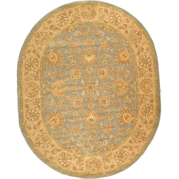 Safavieh Handmade Heritage Traditional Kerman Blue/ Beige Wool Rug (4'6 x 6'6 Oval)