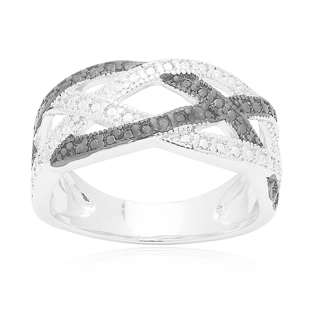 Finesque Sterling Silver Diamond Accent Braided Design Ring