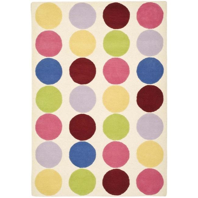 Handmade Childrens Pokka Dots Ivory N. Z. Wool Rug (6 X 9)