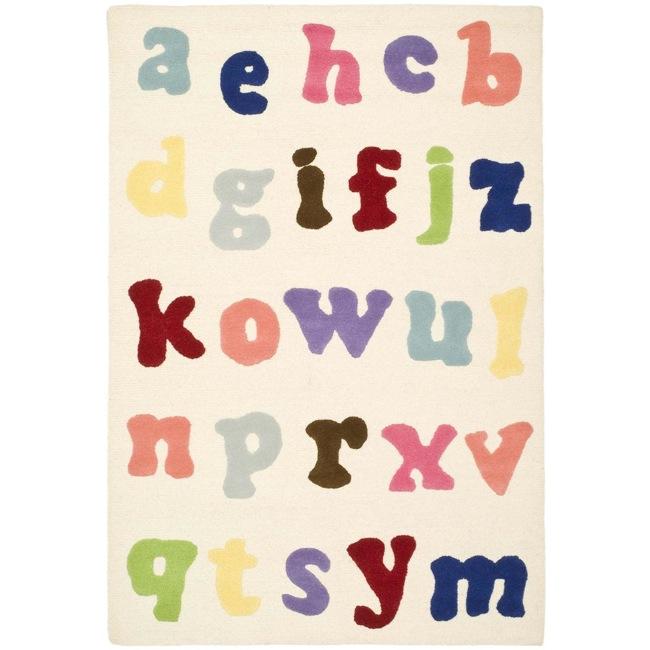 Handmade Childrens Alphabet Ivory New Zealand Wool Rug (5 X 8)