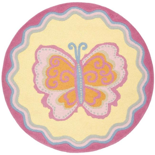 Handmade Childrens Butterfly Yellow N. Z. Wool Rug (6 Round)