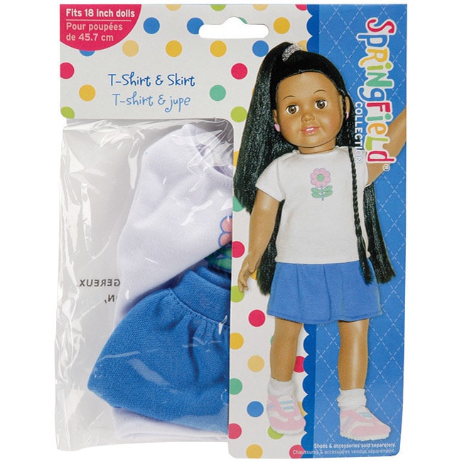 Springfield Collection T shirt And Skirt Doll Clothes (LavenderOne white t shirtBlue skirtFor a doll 18 inches tallImported )