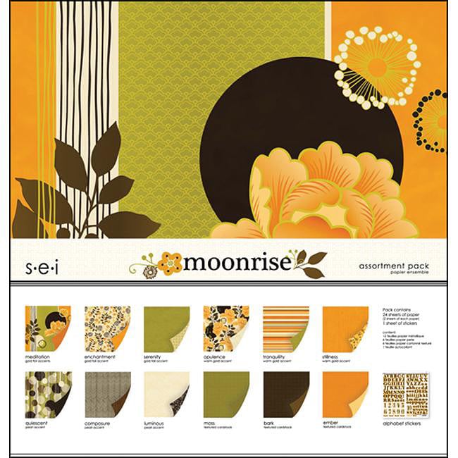 Moonrise Assortment Double sided Scrapbooking Paper Pack With Alphabet