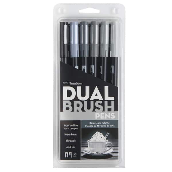 Tombow Dual Brush Pen Set of 10, Grayscale