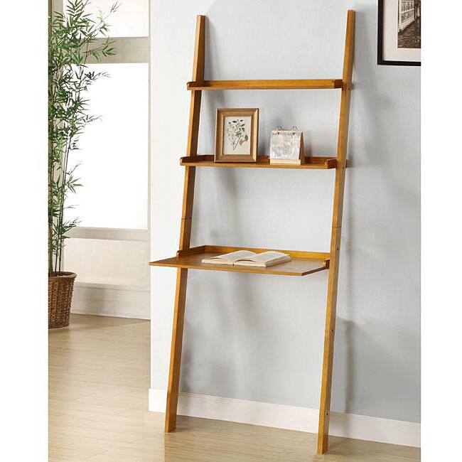 Oak 3-tier Leaning Laptop Shelf