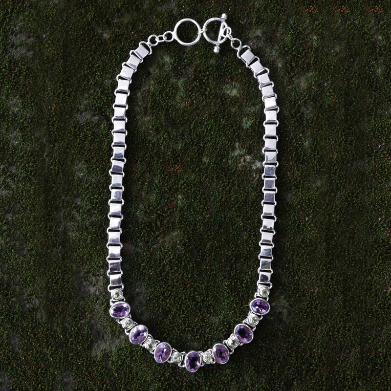 NOVICA Handmade Exuberance Amethyst and Peridot Choker Necklace (Indonesia)