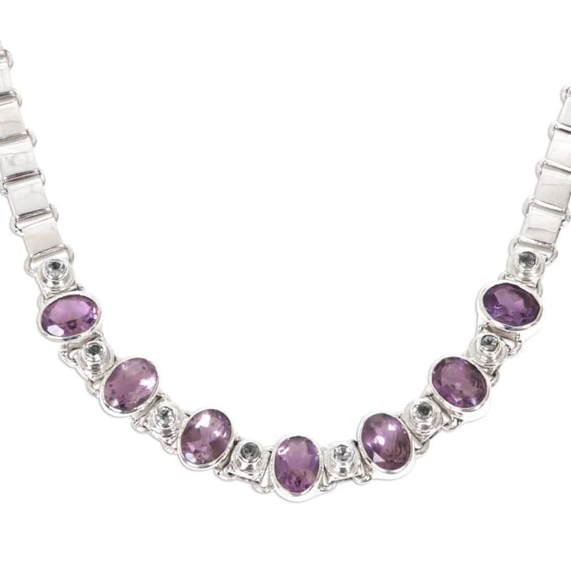 NOVICA Handmade Exuberance Amethyst and Peridot Choker Necklace (Indonesia) - Purple - 15.5 Inch - Purple - Peridot - White