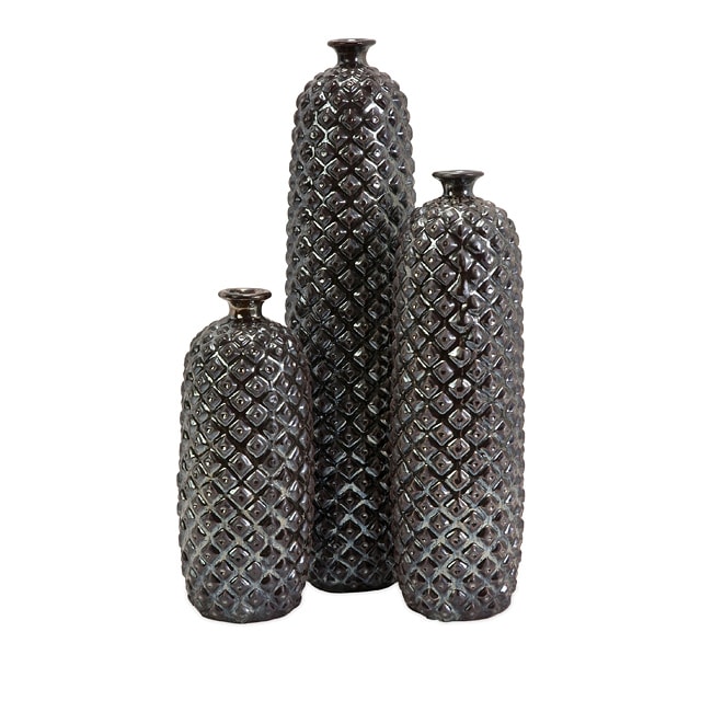 Ceramic Regent Deep Diamond Textured Bottles (set Of 3)