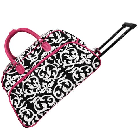 World Traveler Damask with Pink 21-inch Carry On Rolling Duffle Bag
