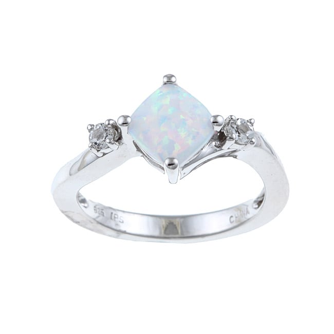 Shop Gems For You Sterling Silver Opal and White Topaz Ring (Size 7