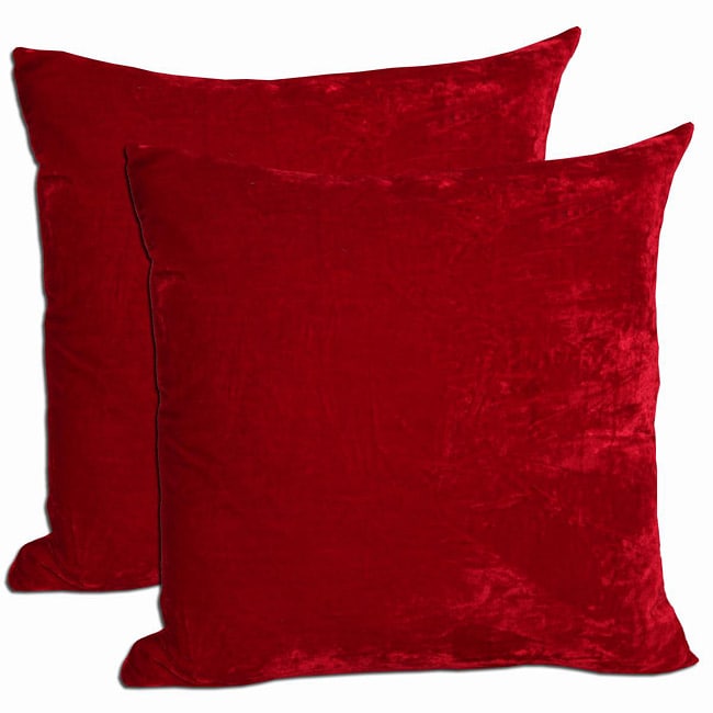 Red Velvet Feather and Down Filled Throw Pillows Set of 2 L13396316