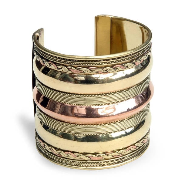 Shop Handmade Brass and Copper Three-tier Cuff Bracelet (India) - Gold ...