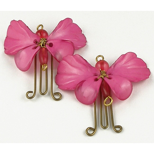 Set of 2 Brass and Glass Hot Pink Butterfly Paperclips (India)