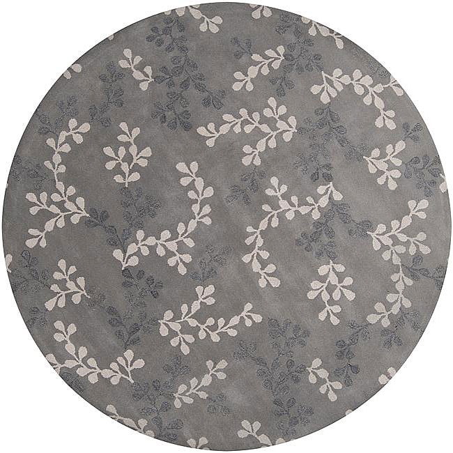 Hand tufted Painterly Grey Wool Rug (8 Round)