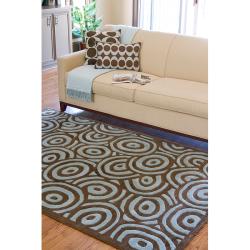 Hand tufted Contemporary Blue/Brown Circles Painterly Brown New Zealand Wool Abstract Rug (3'3 x 5'3) Surya 3x5   4x6 Rugs