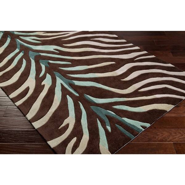 Hand Tufted Brown Blue Zebra Animal Print Retro Chic Area Rug 2 6 X 8 Runner Hand Tufted Brown Blue Zebra Animal Print Retro Chic Area Rug 2 6 X 8 Runner
