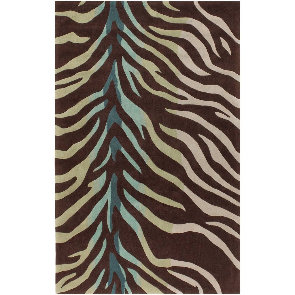 Hand-tufted Brown/Blue Zebra Animal Print Retro Chic Area Rug - 3'6" x 5'6"