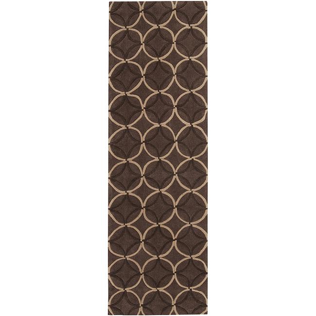 Hand tufted Contemporary Brown Retro Chic Brown Geometric Abstract Rug (26 X 8)