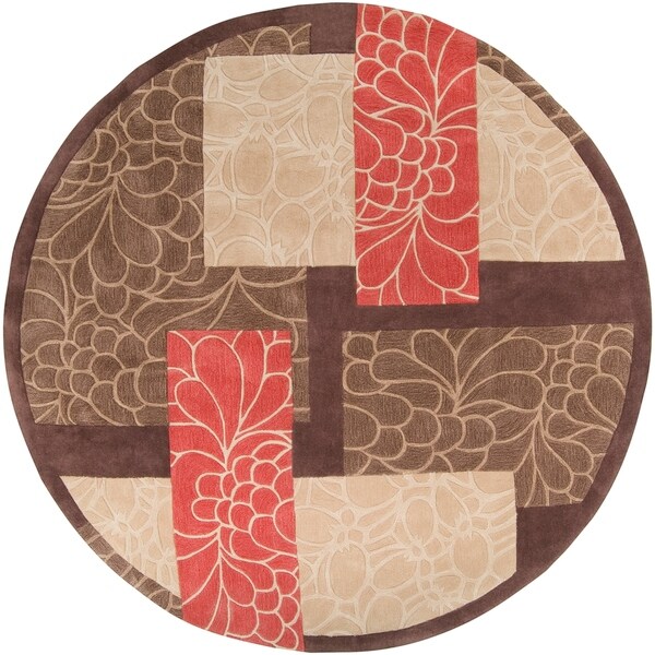 Shop Handtufted Retro Chic Brown Floral Squares Area Rug 8' x 8