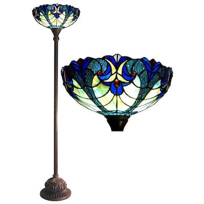 Tiffany-style Victorian Torchiere Bronze Finish Floor Lamp