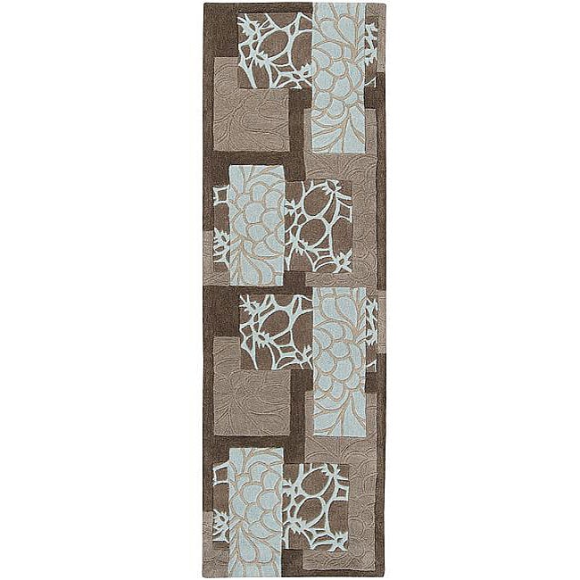 Hand tufted Retro Chic Grey Floral Squares Rug (26 X 8)