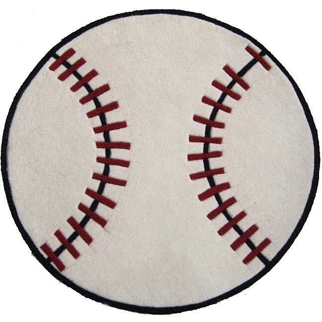 Hand-tufted Baseball-shaped Rug - 3' x 3'
