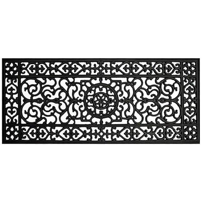 Renaissance Rectangle Square Grid Rubber Door Mat (17 x 41)