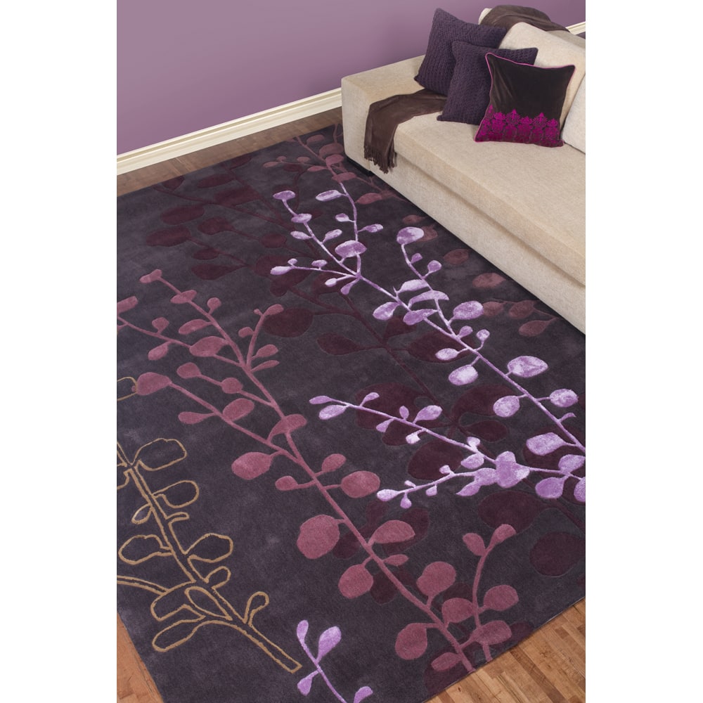 Hand-tufted Contemporary Lavish Plum Floral Area Rug