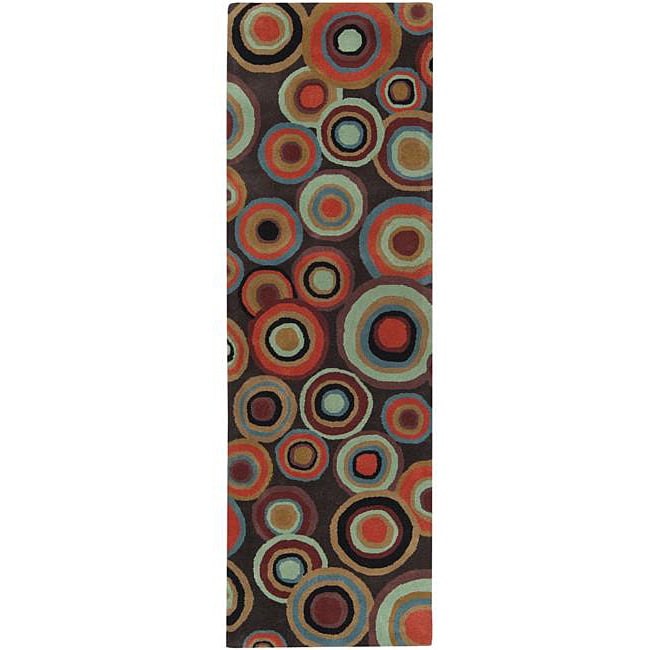 Hand tufted Contemporary Multicolored Circles Geometric Dazed New Zealand Wool Runner Rug (26 X 8