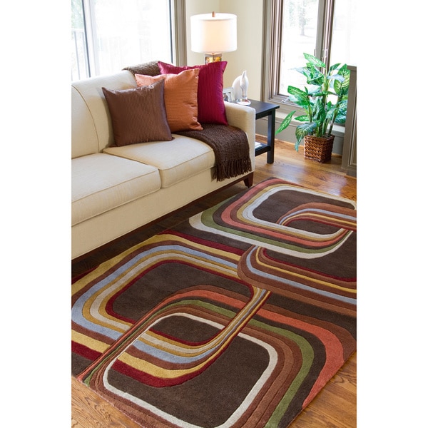 Hand-tufted Brown Contemporary Geometric Square Mayflower Wool Rug (6' x 9')